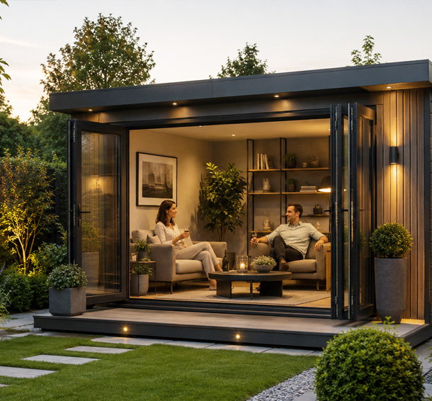 Garden lounge with bi-fold doors, Buckinghamshire