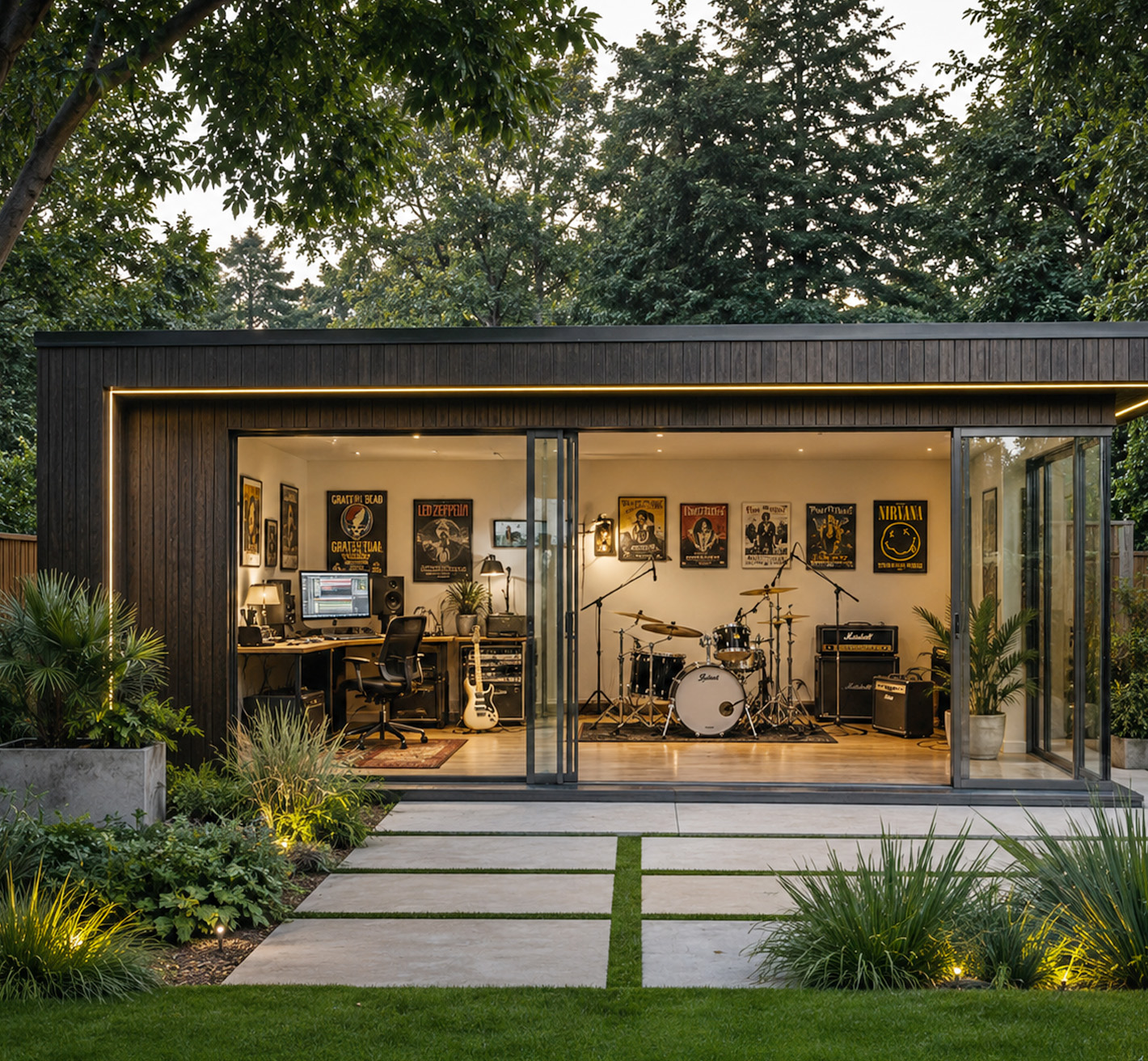Custom music studio with folding doors in Leighton Buzzard 