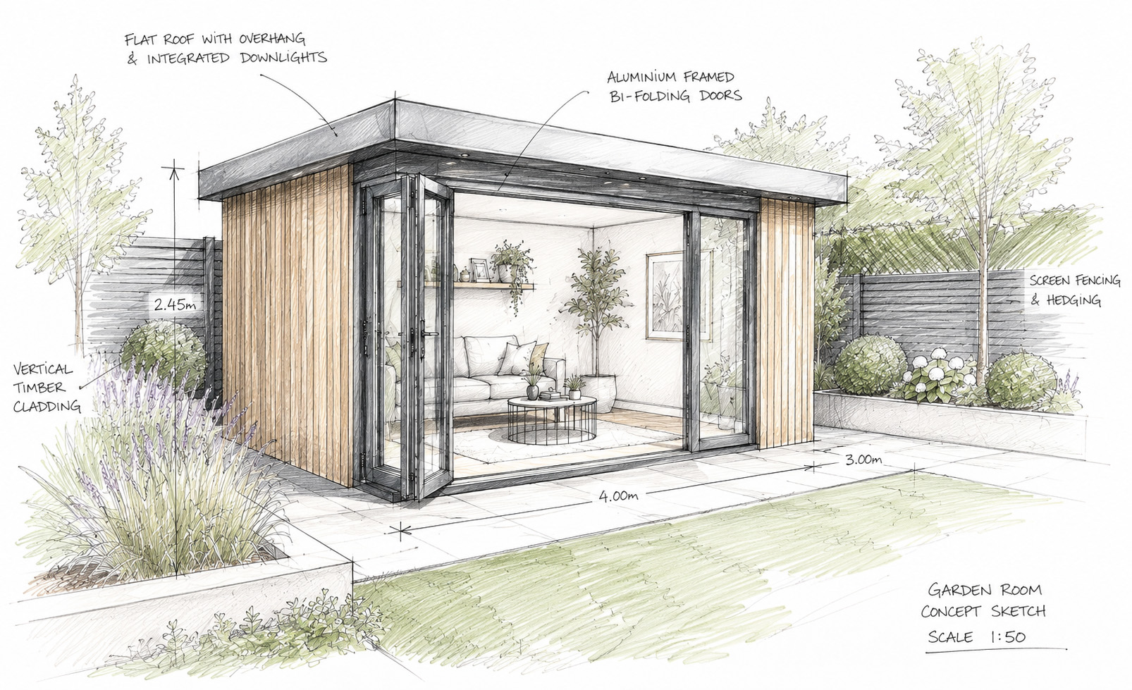 large garden room sketch